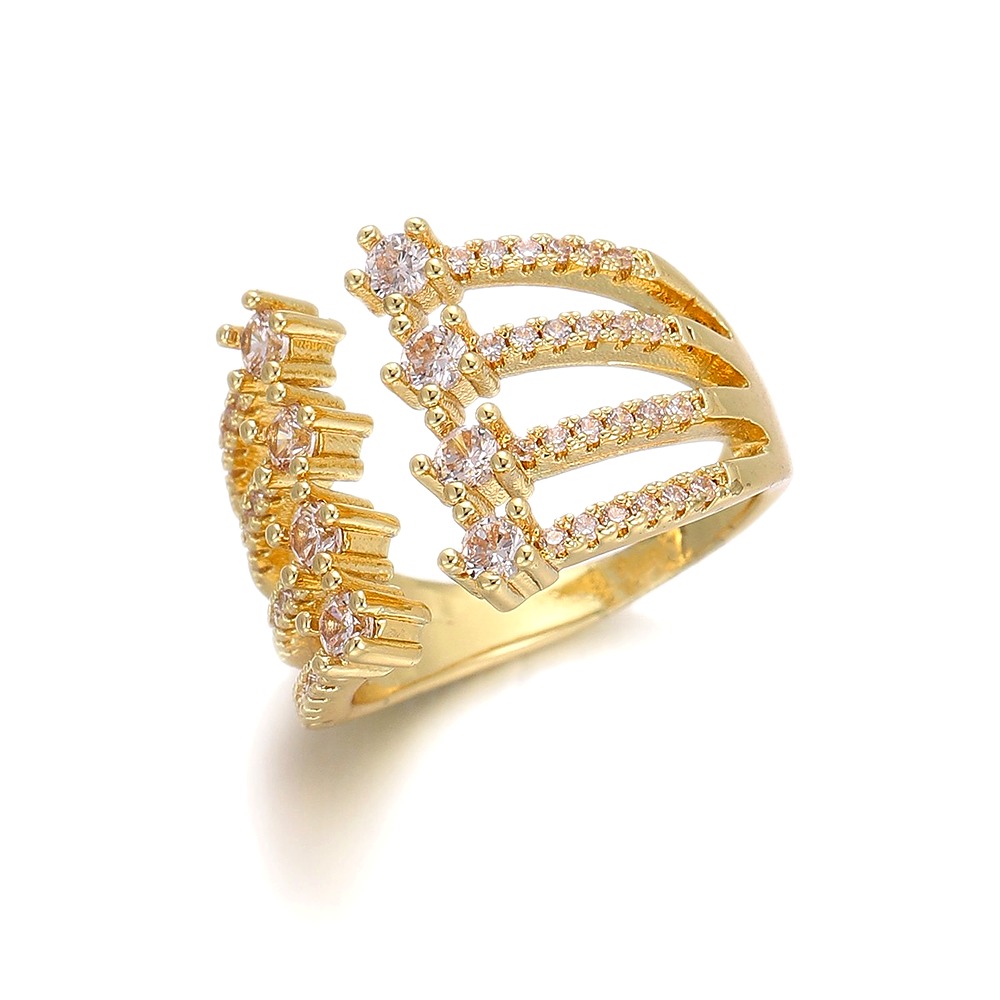 Sunflower Zirconia Ring - 18K Gold Plated Adjustable Band - DBNR219 style