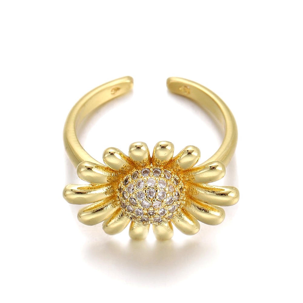 Sunflower Zirconia Ring - 18K Gold Plated Adjustable Band - DBNR219 style