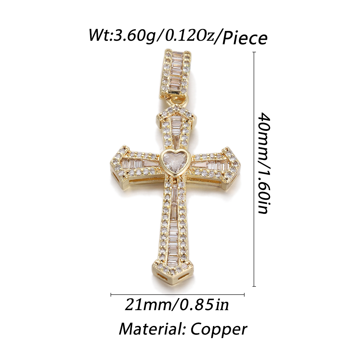 Baguette Crystal Cross Pendant size and measurements