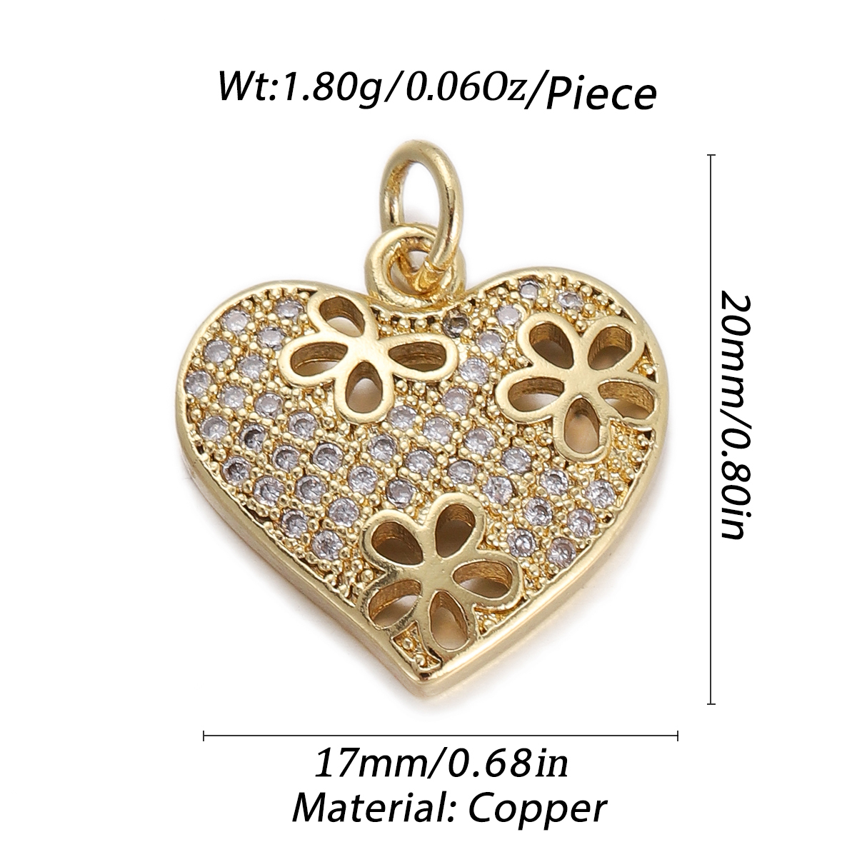 Crystal Floral Heart Pendant size and measurements