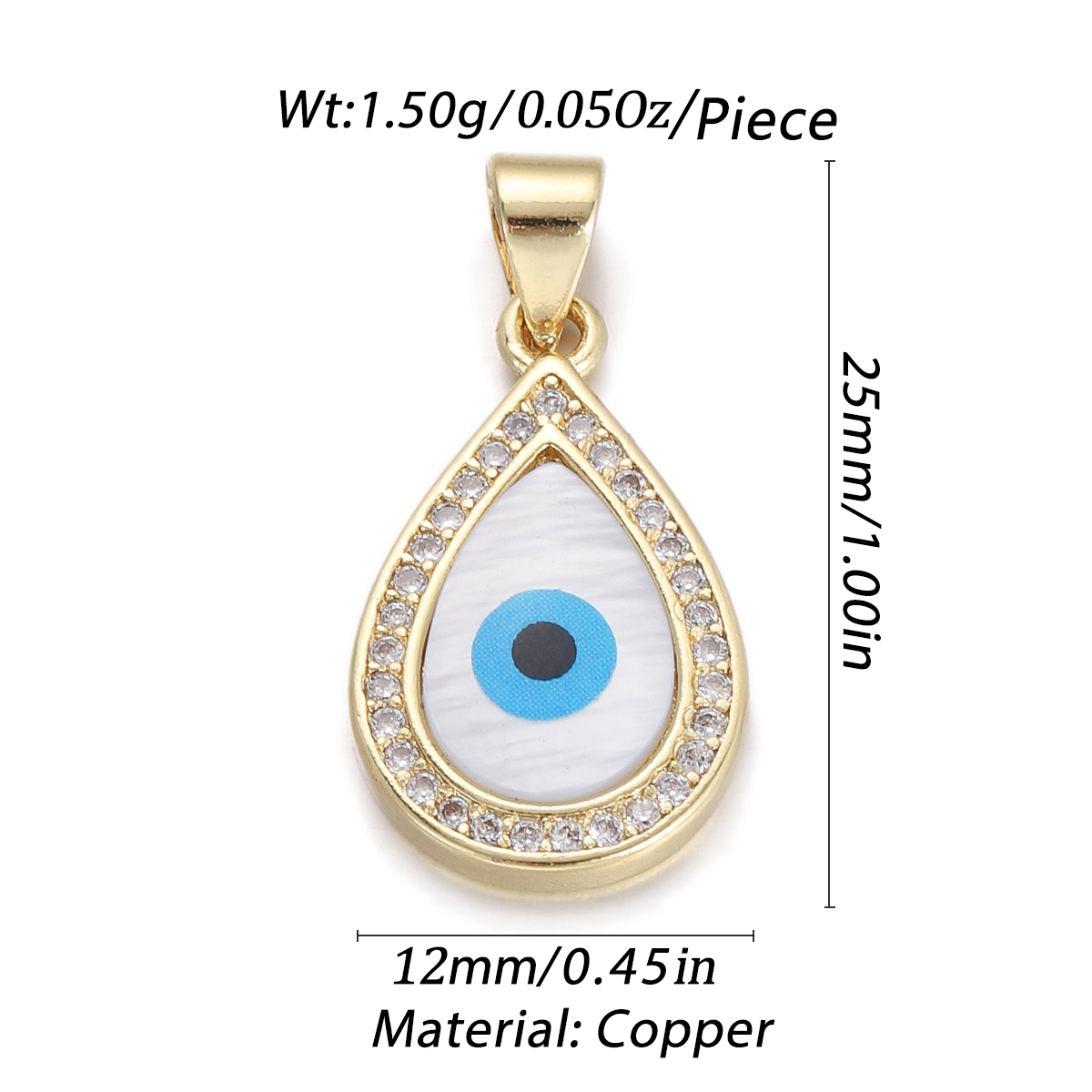 Crystal Evil Eye Teardrop Pendant size and measurements
