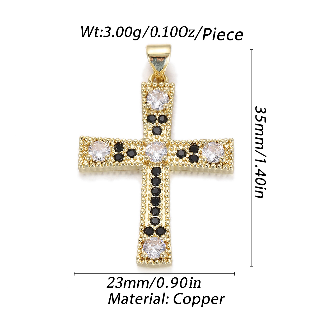Black Crystal Pavé Cross Pendant size and measurements