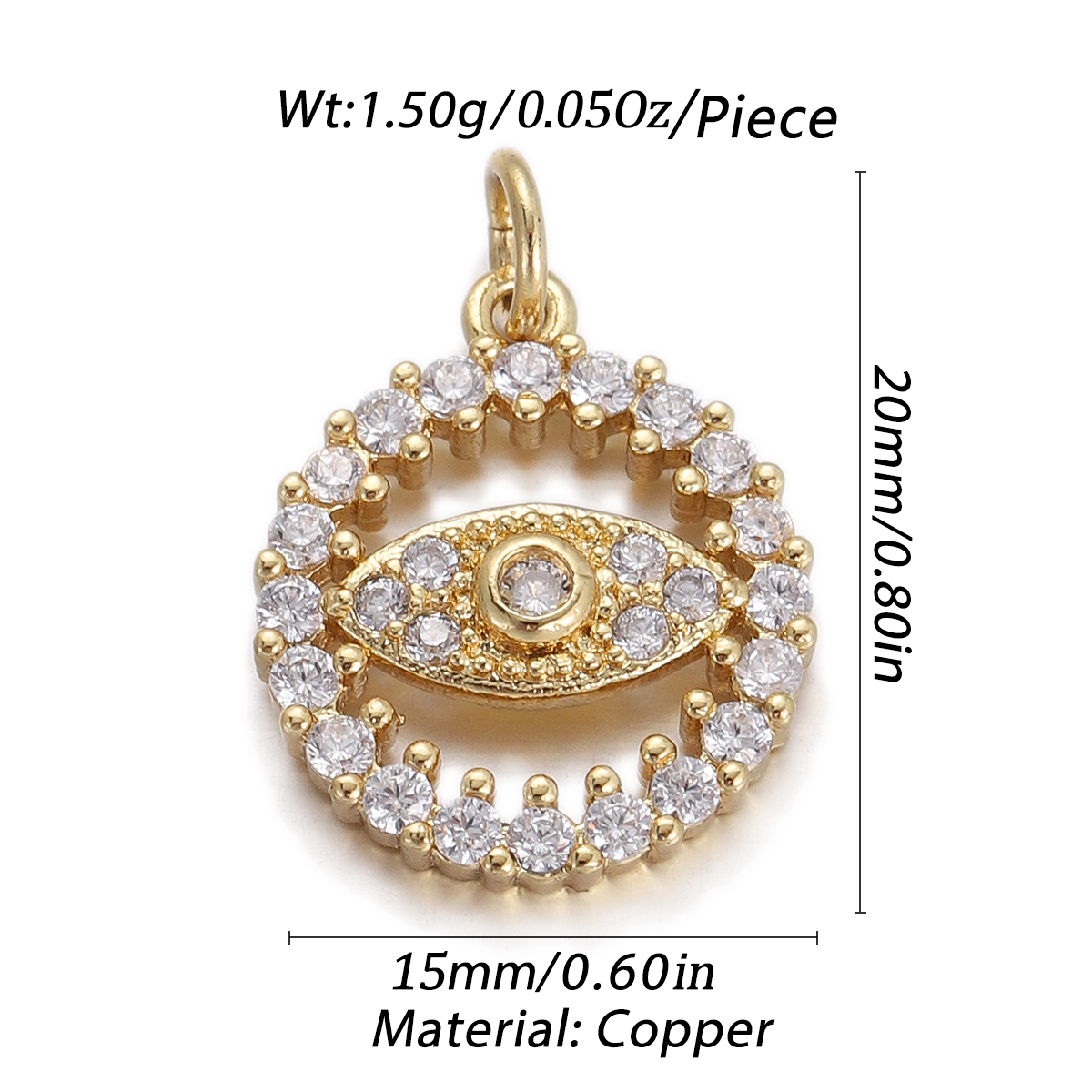Crystal Evil Eye Halo Pendant size and measurements
