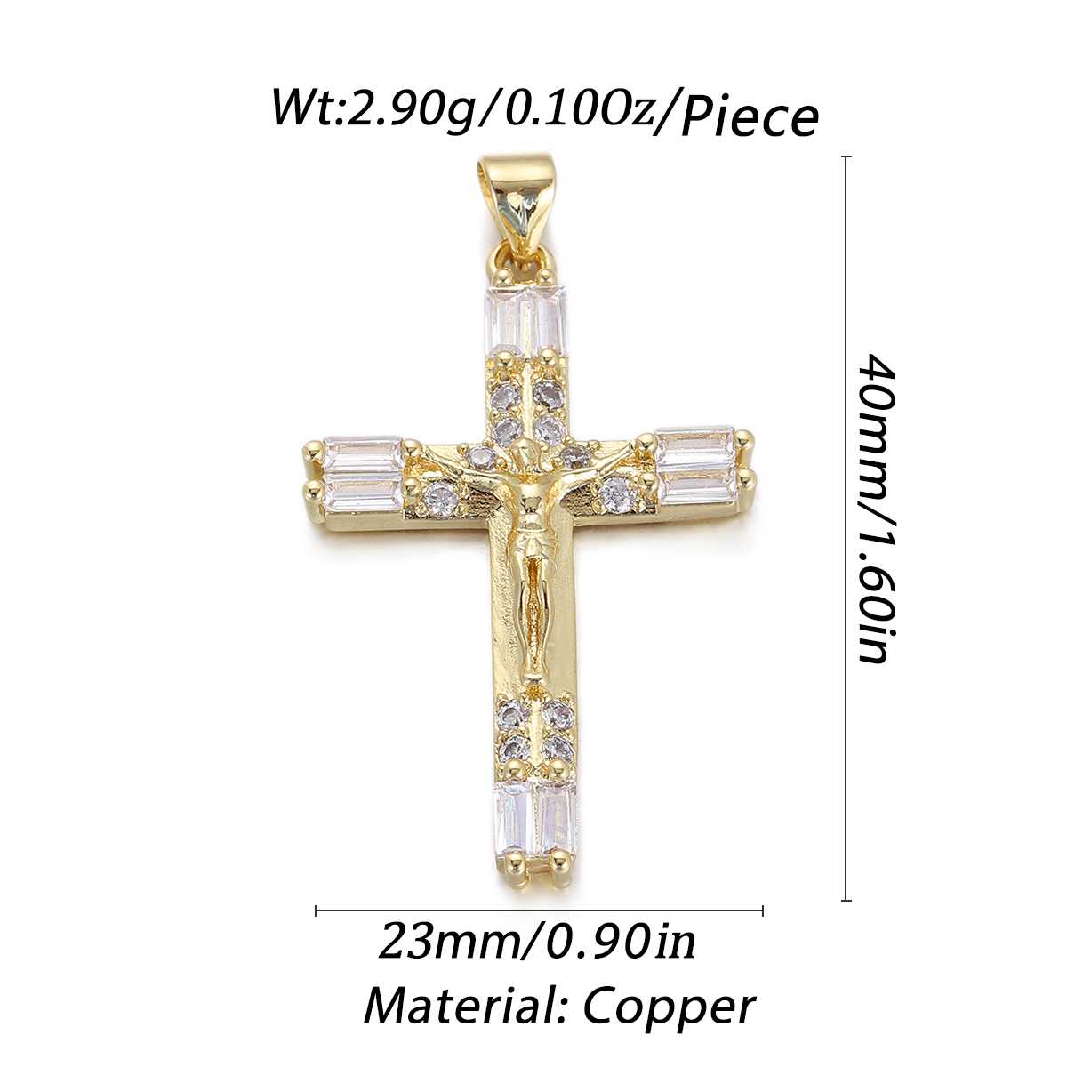 Baguette Crucifix Cross Pendant size and measurements