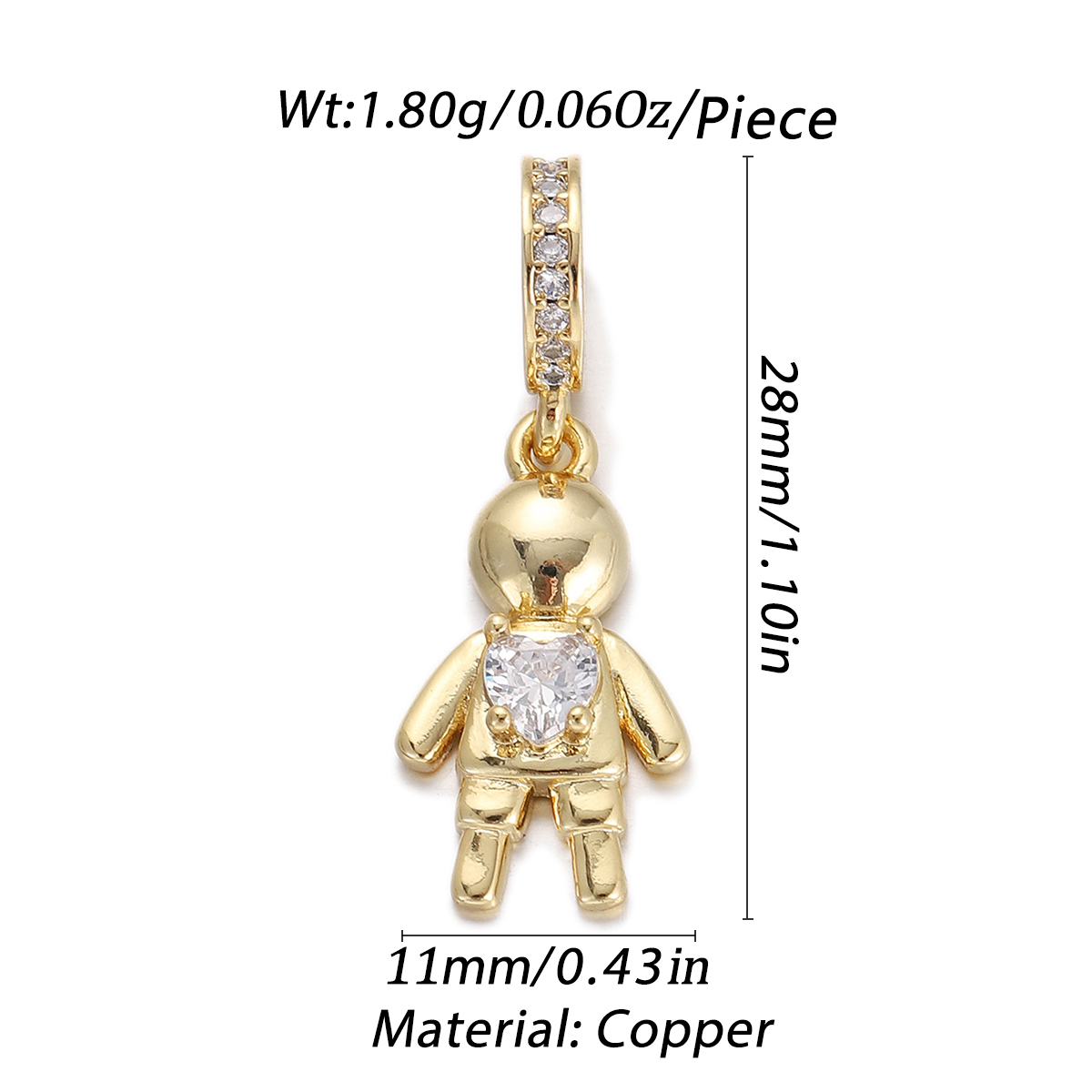 Crystal Boy Figure Pendant size and measurements