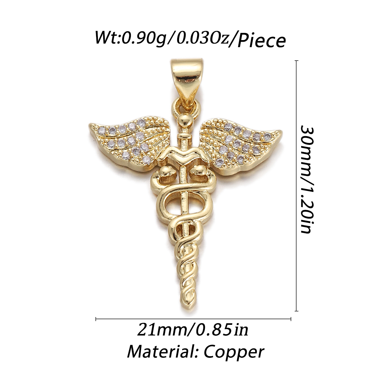 Crystal Caduceus Pendant size and measurements