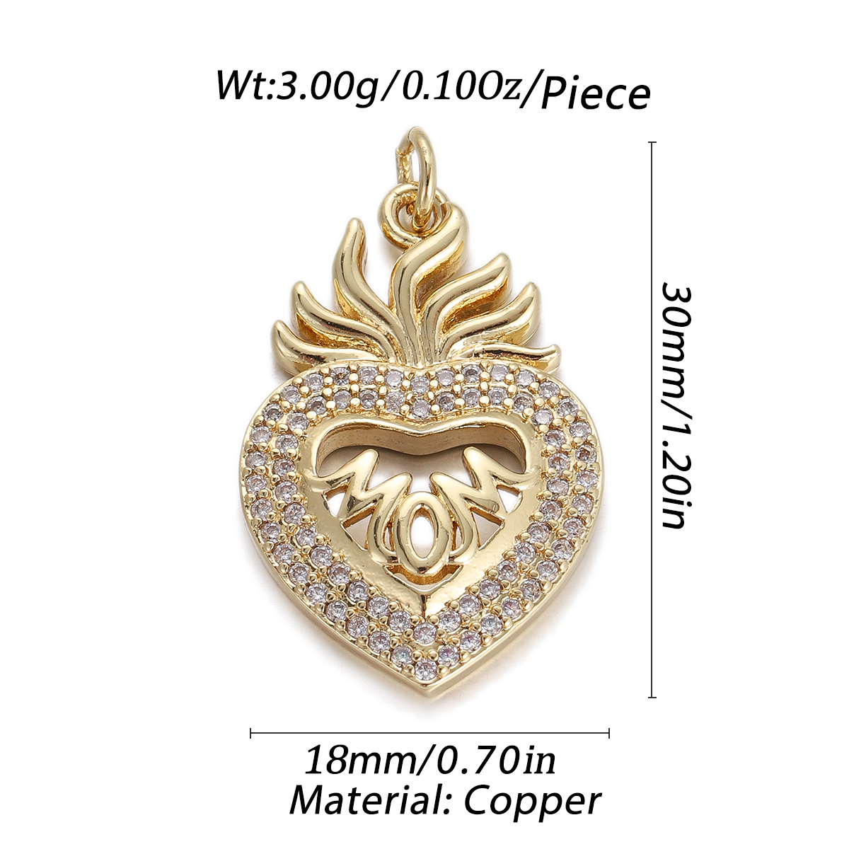 Flaming Heart Eye Pendant size and measurements