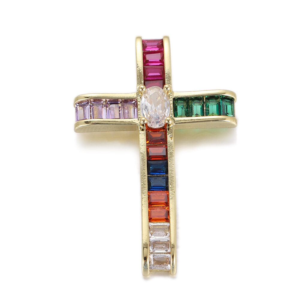 Rainbow Baguette Cross Pendant