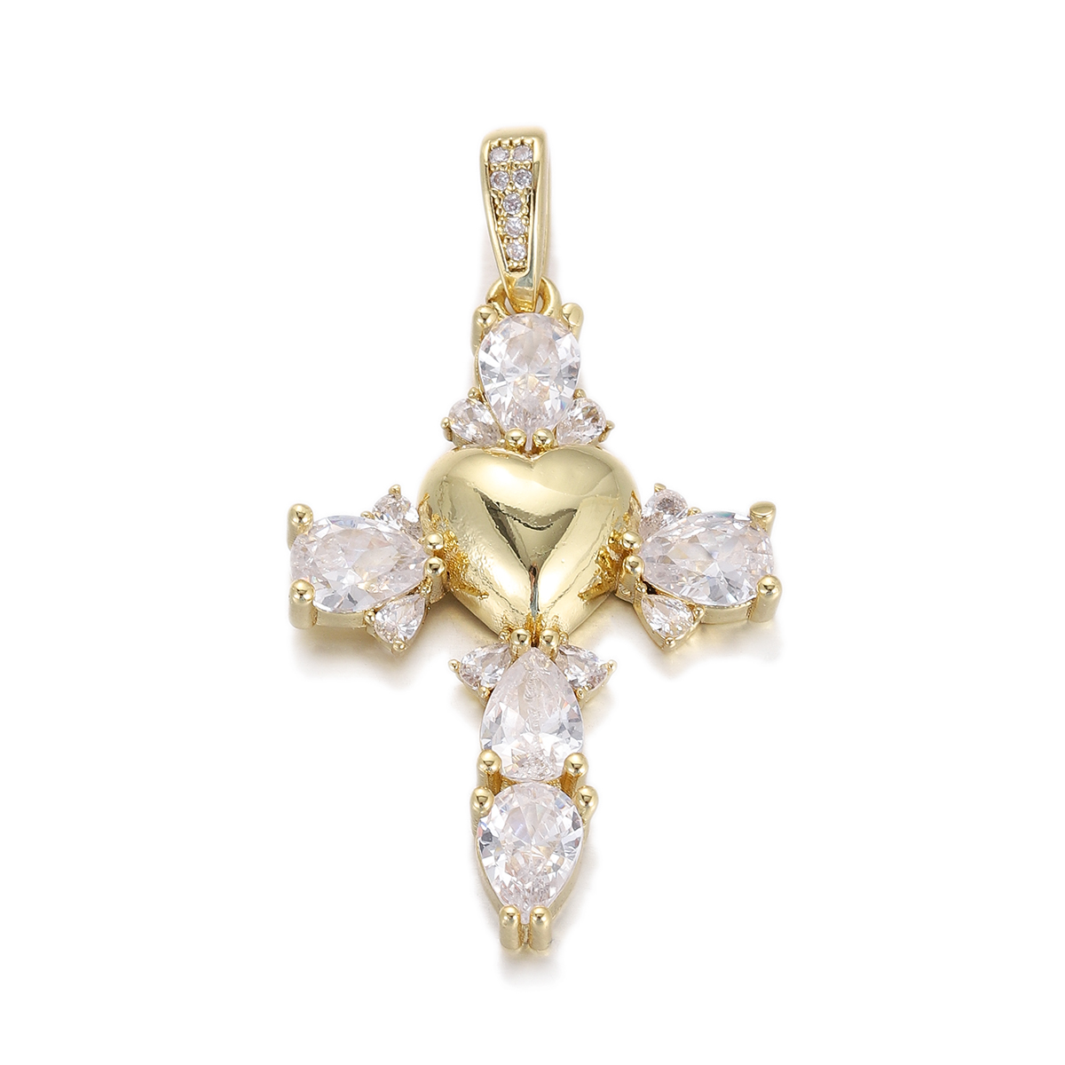 Crystal Heart Cross Pendant