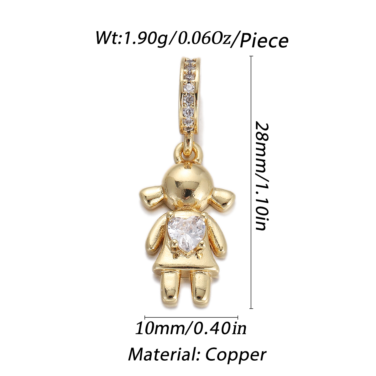Crystal Girl Figure Pendant size and measurements