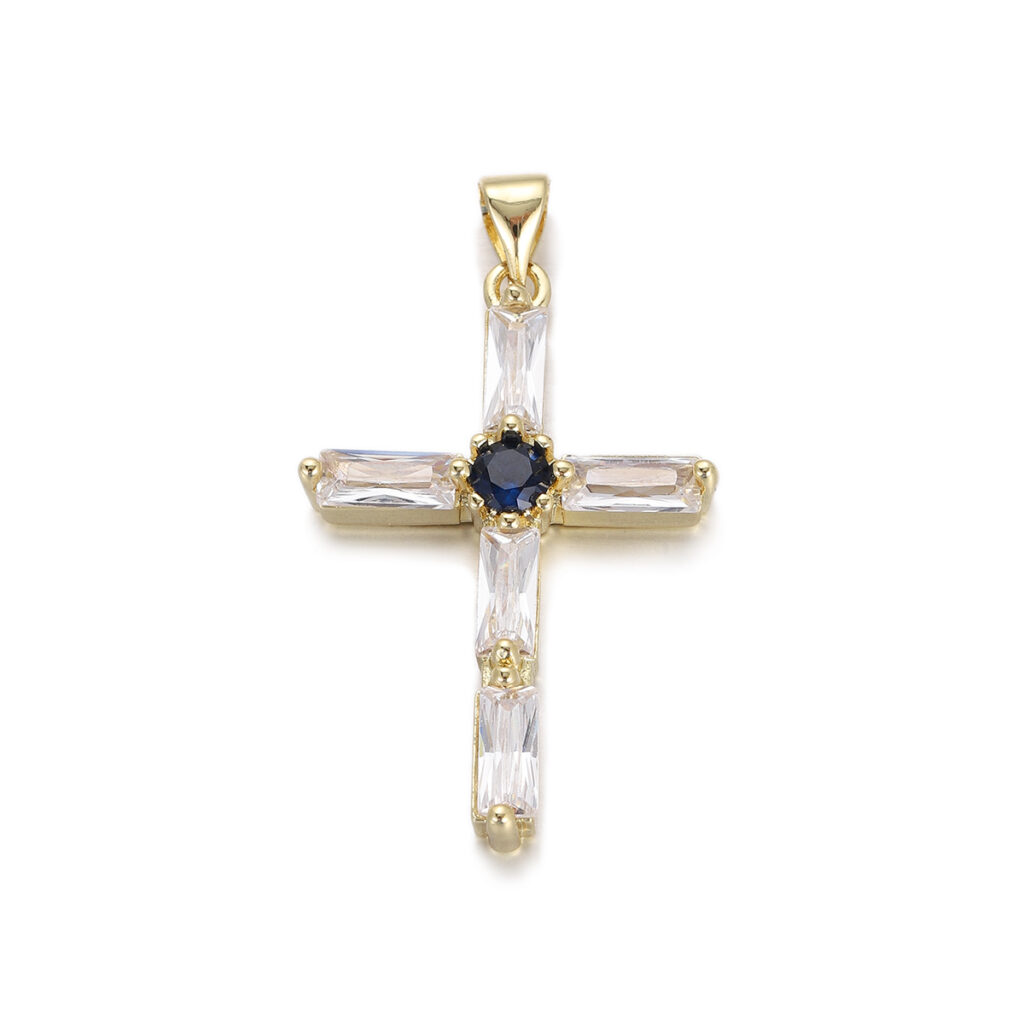 Navy Baguette Crystal Cross Pendant