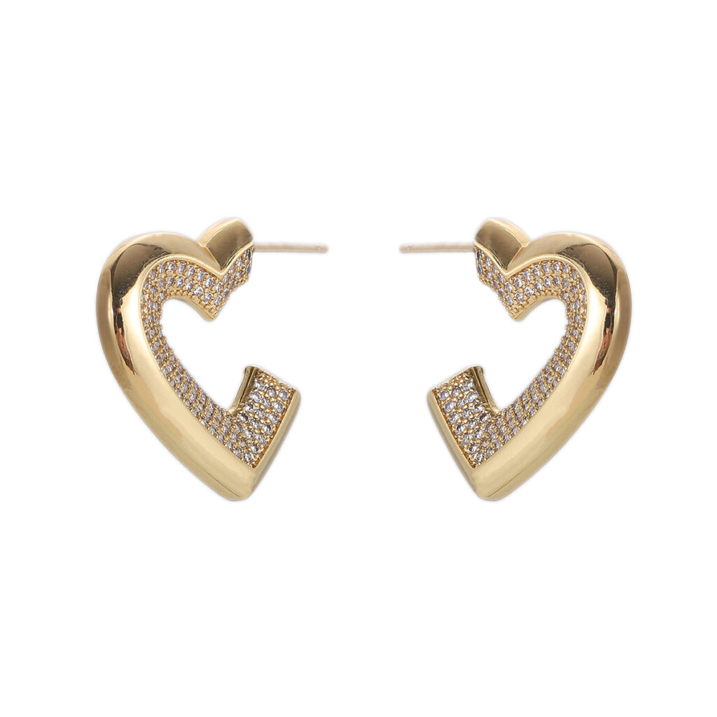 Gold-Tone Open Heart Huggie Hoops
