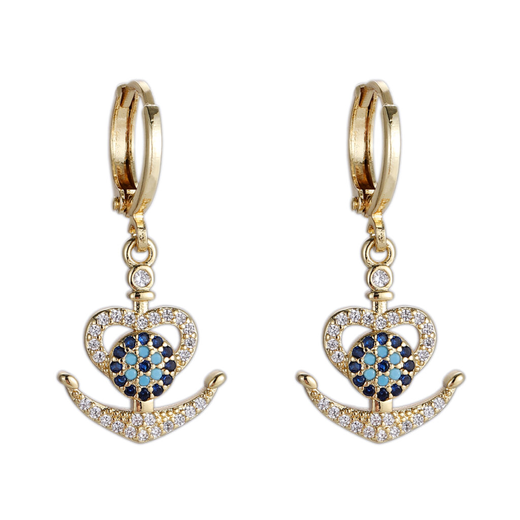 Blue Heart Swan Huggie Earrings