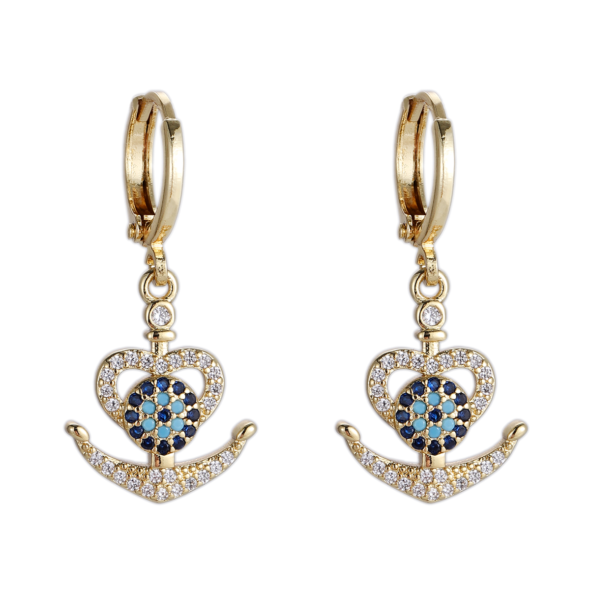 Blue Heart Swan Huggie Earrings