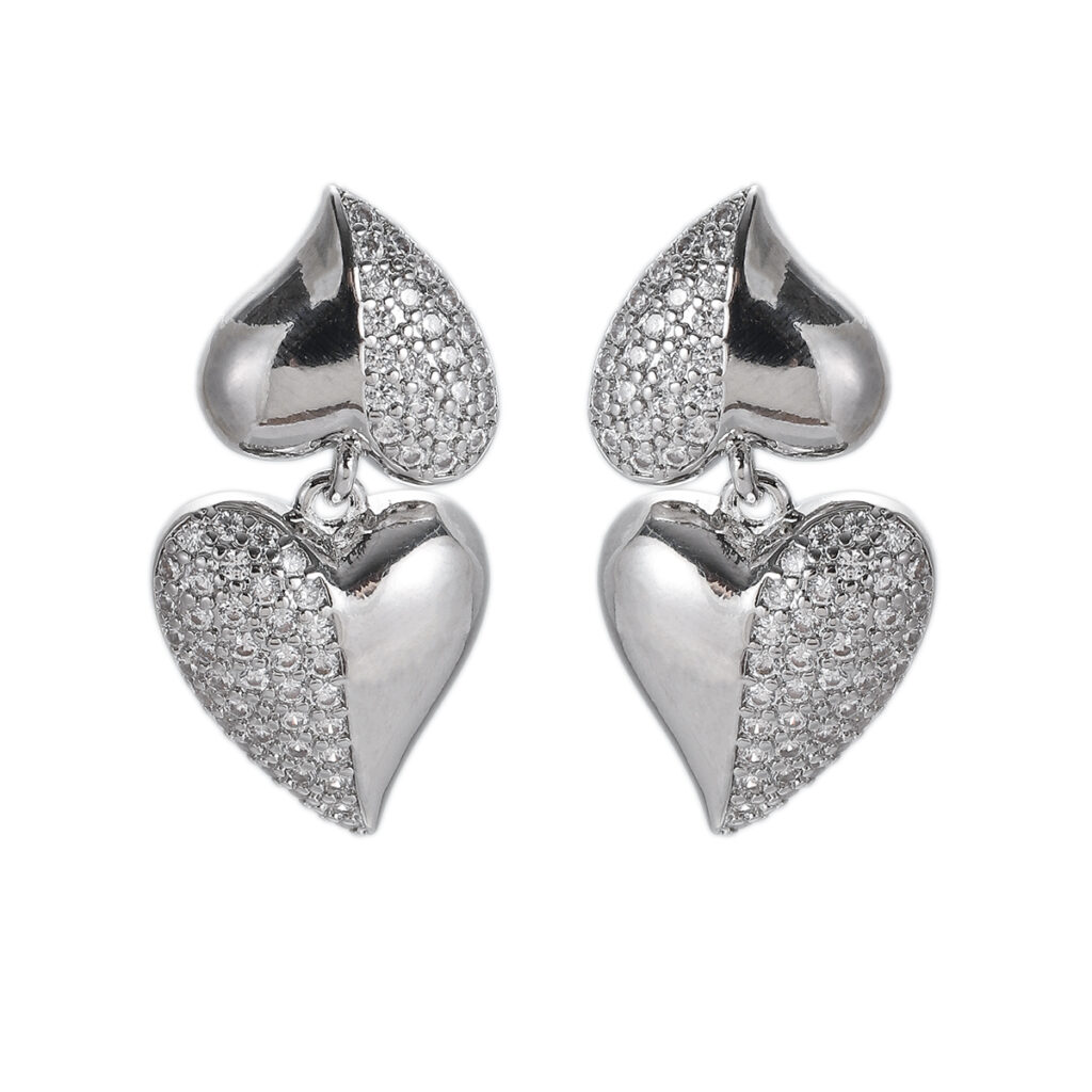 Silver-Tone Double Heart Drop Earrings