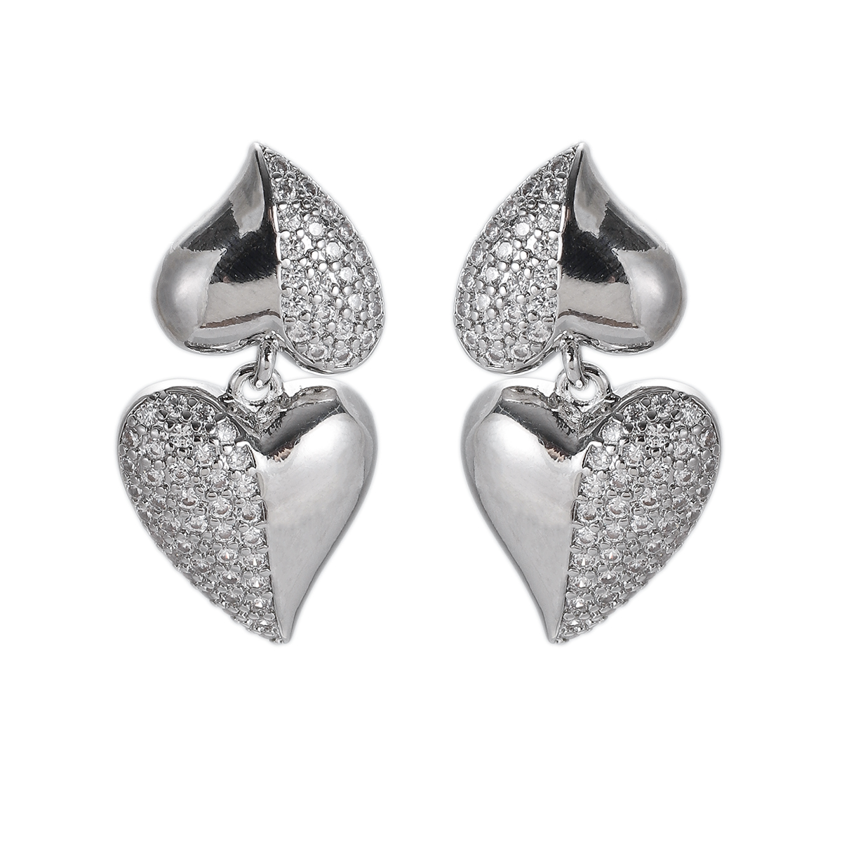 Silver-Tone Double Heart Drop Earrings