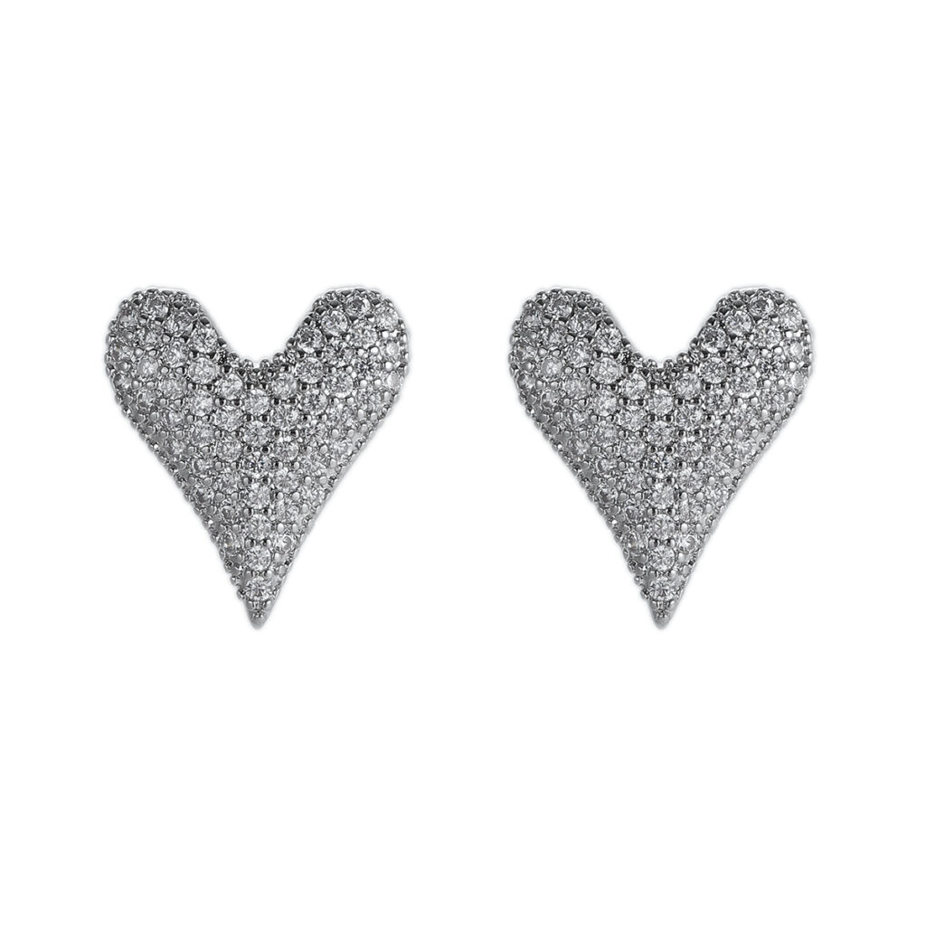 Silver-Tone Elongated Heart Stud Earrings