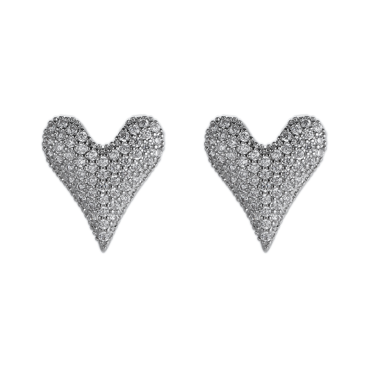 Silver-Tone Elongated Heart Stud Earrings