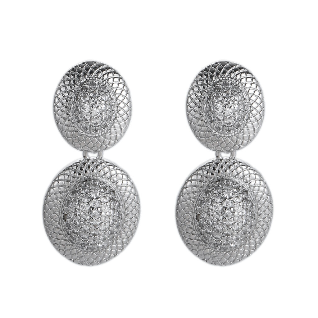 Silver-Tone Halo Disc Drop Earrings