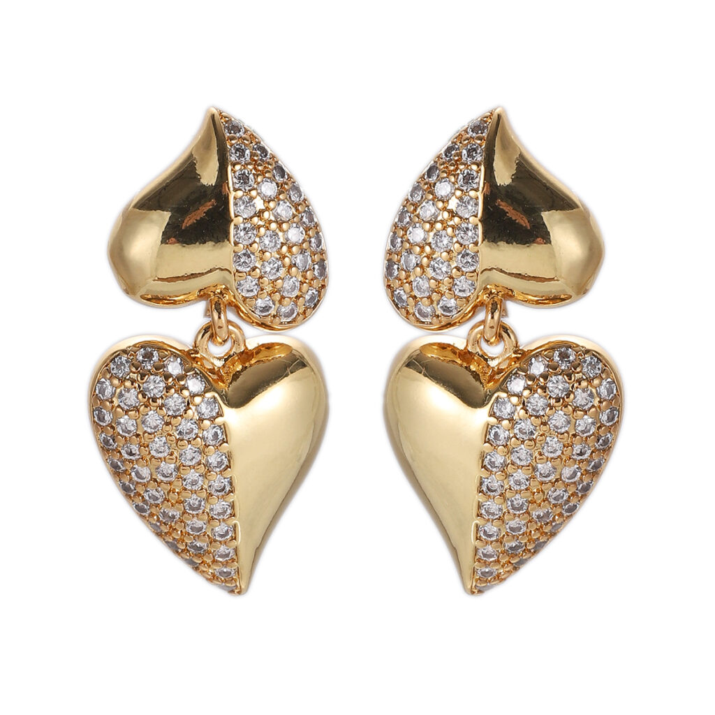 Gold-Tone Double Heart Drop Earrings