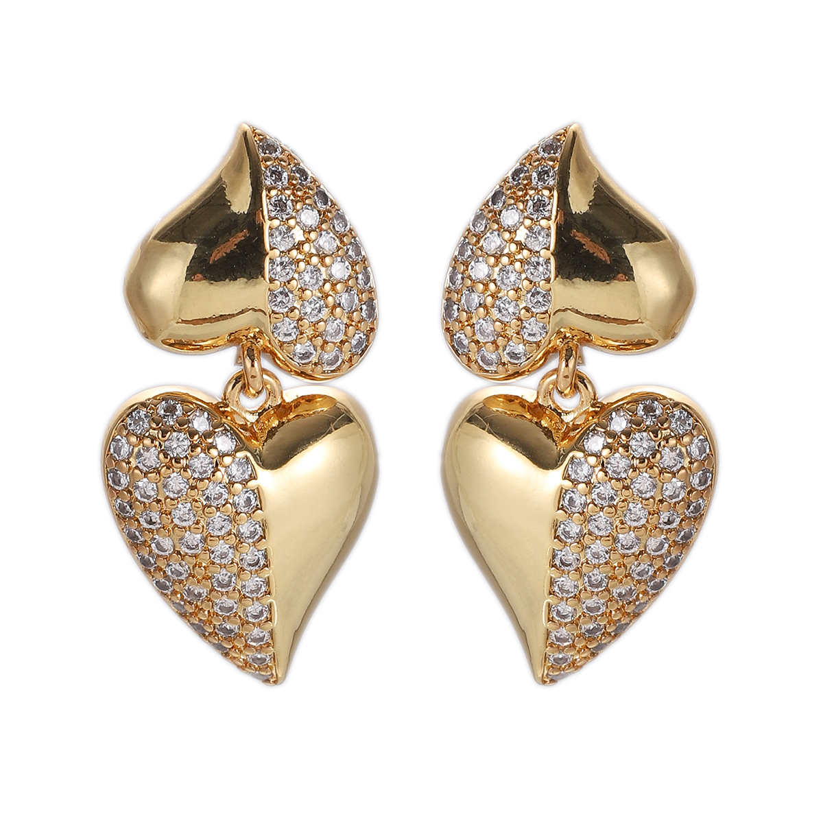 Gold-Tone Double Heart Drop Earrings