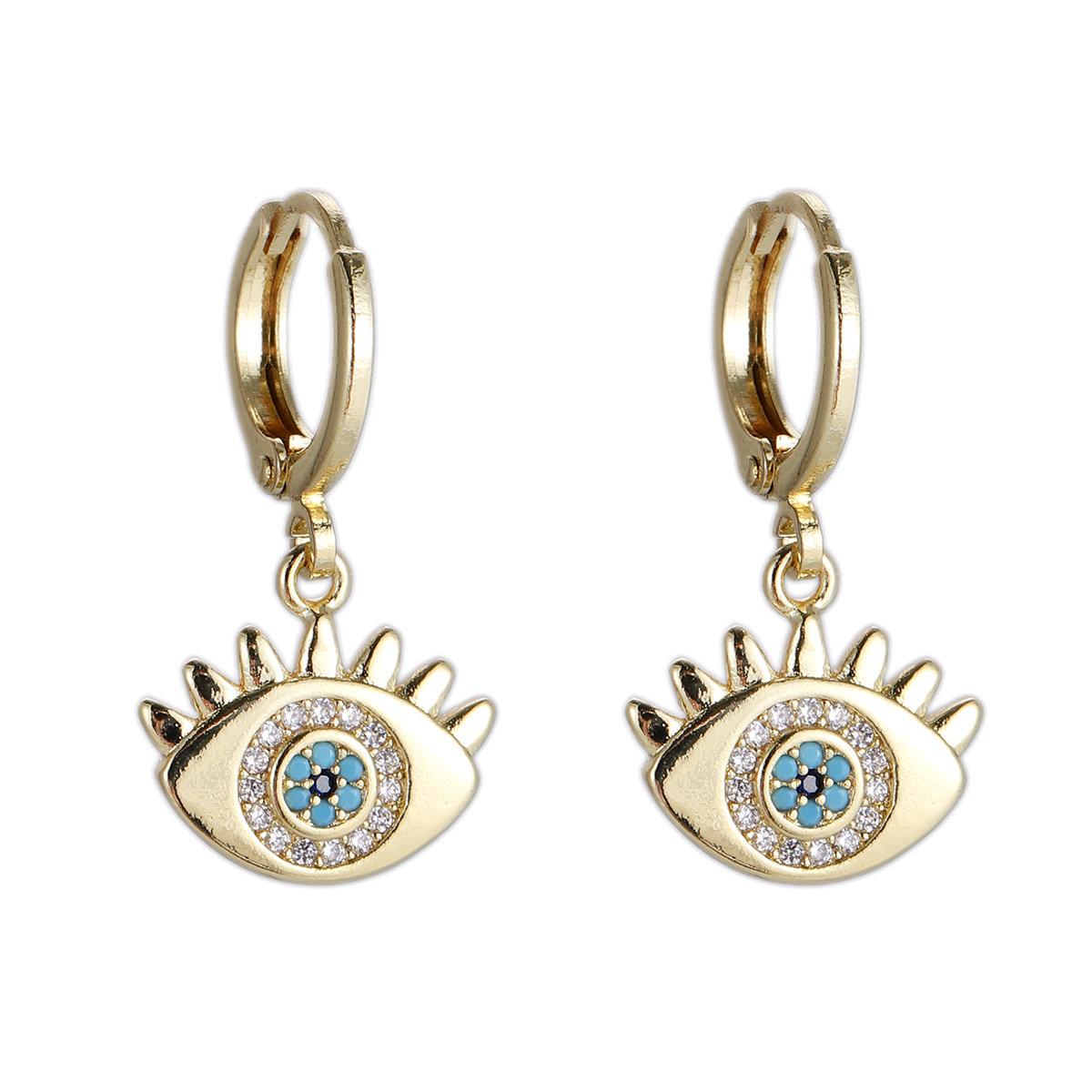 Blue Eye Hamsa Huggie Earrings