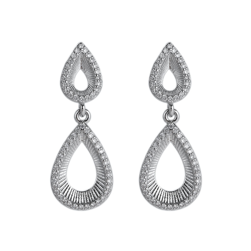 Silver-Tone Teardrop Halo Earrings