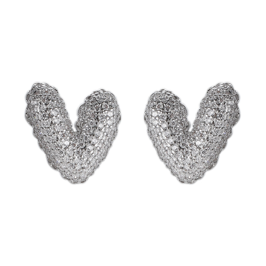Silver-Tone Heart Cluster Stud Earrings