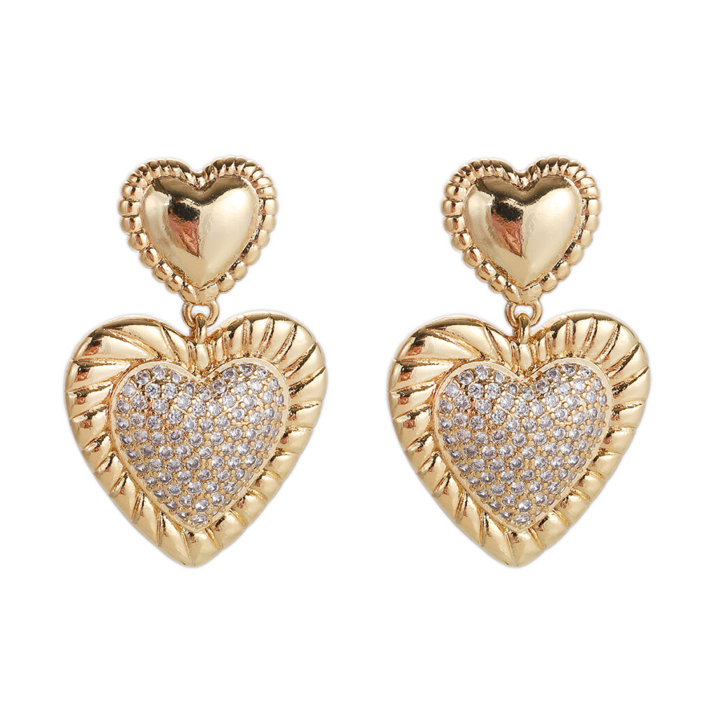 Double Heart Pavé Stud Earrings