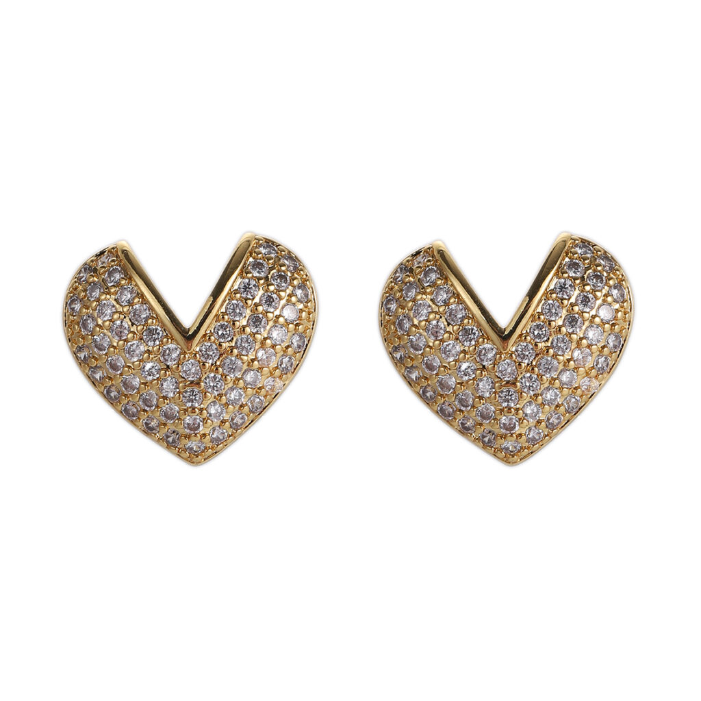 Pavé V-Heart Stud Earrings