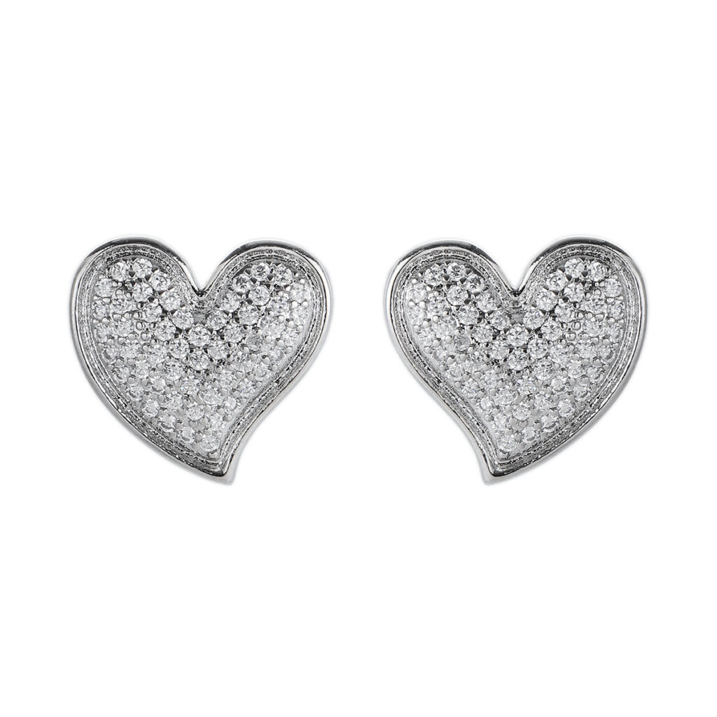 Silver-Tone Pavé Heart Stud Earrings