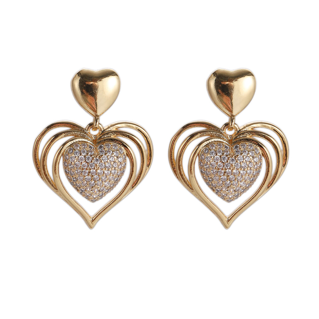 Gold-Tone Layered Heart Drop Earrings