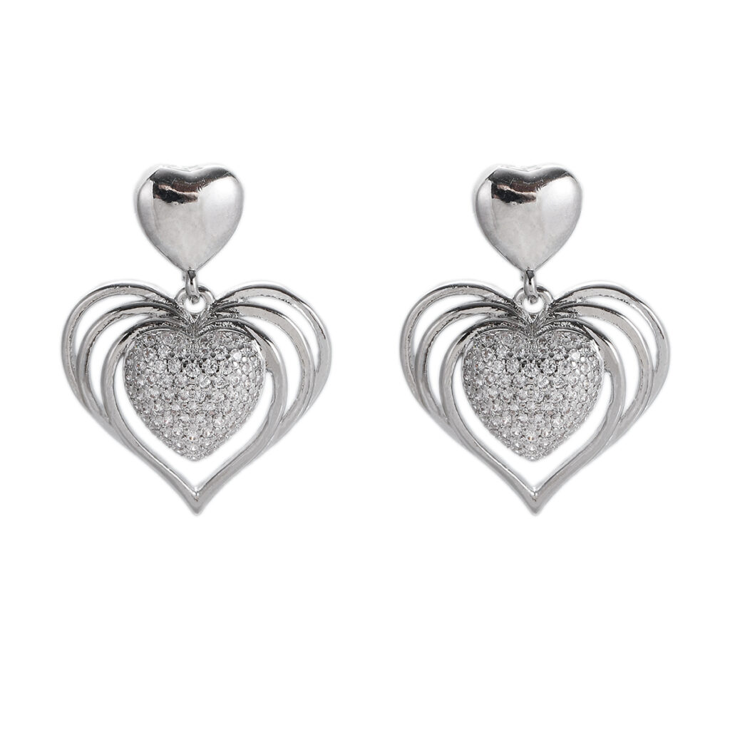 Silver-Tone Layered Heart Drop Earrings