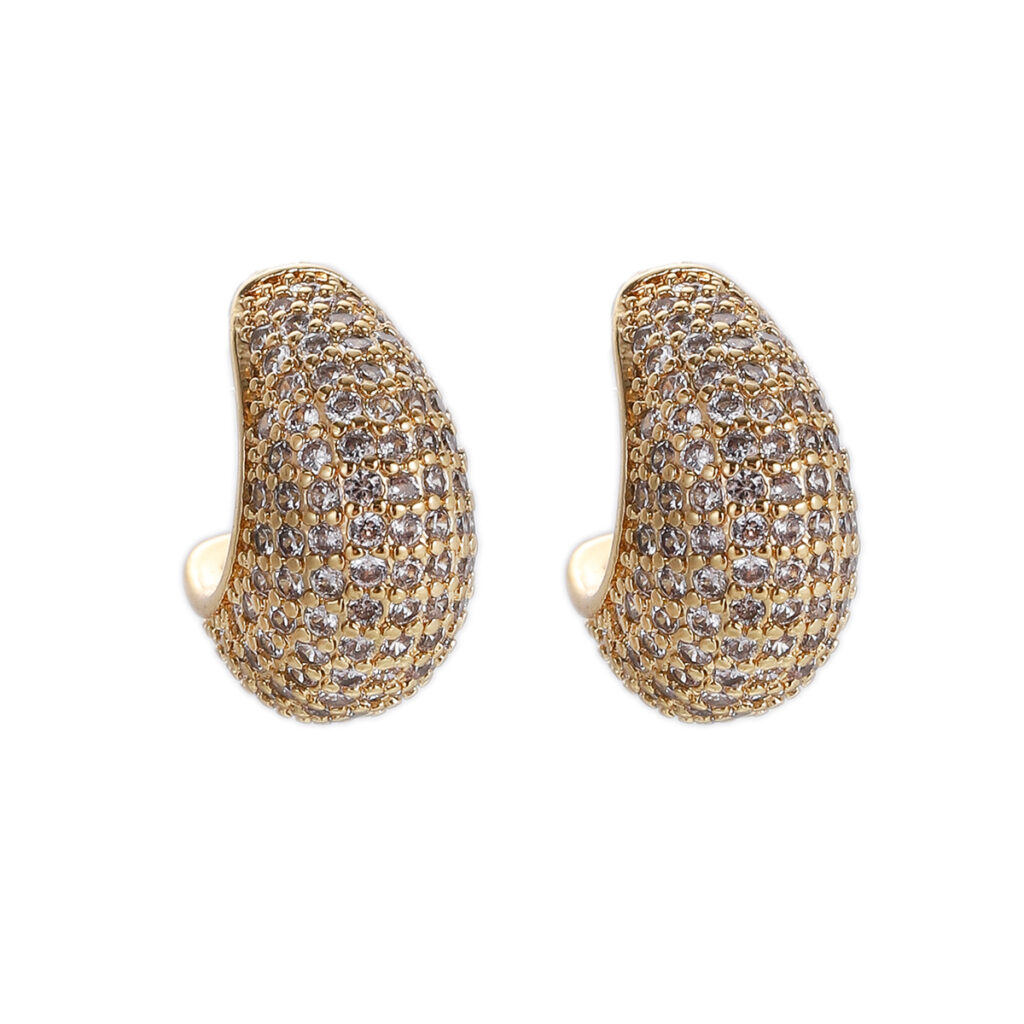 Gold-Tone Curved Pavé Stud Earrings