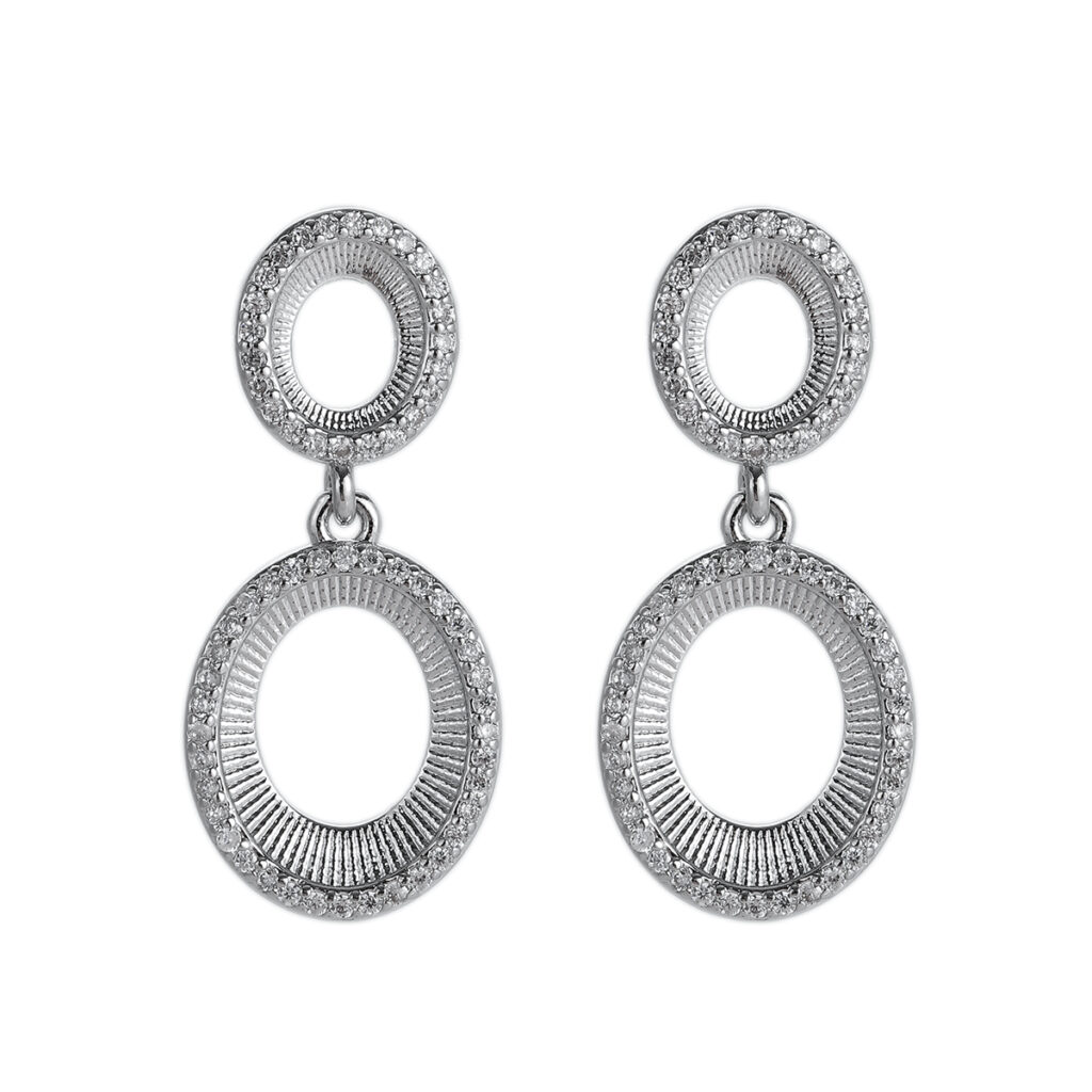 Silver-Tone Double Oval Drop Earrings