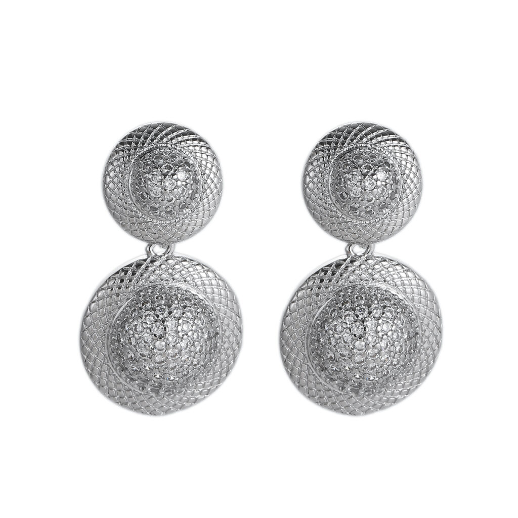Silver-Tone Double Disc Drop Earrings