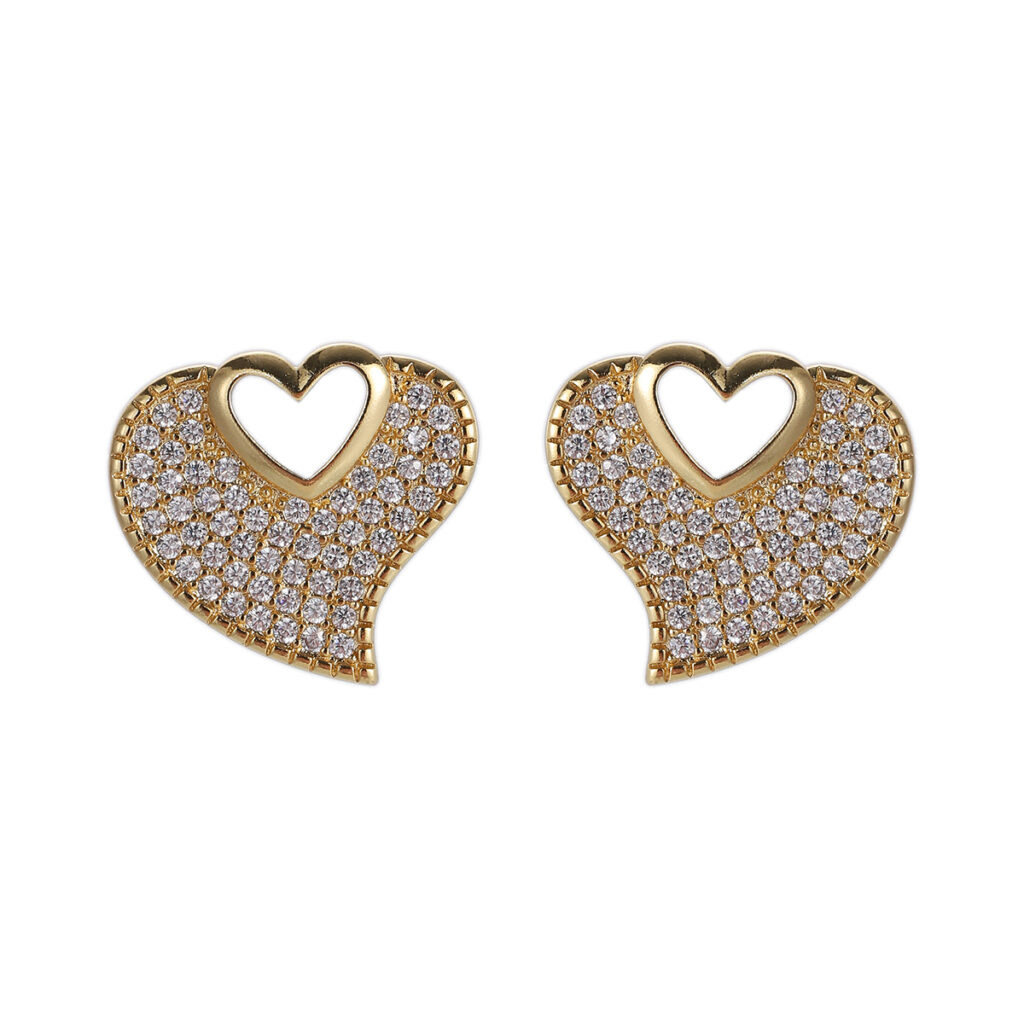 Gold-Tone Double Outline Heart Stud Earrings