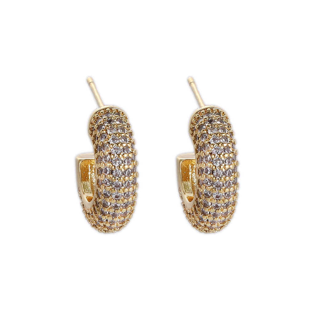Gold-Tone Chunky Pavé Huggie Hoops