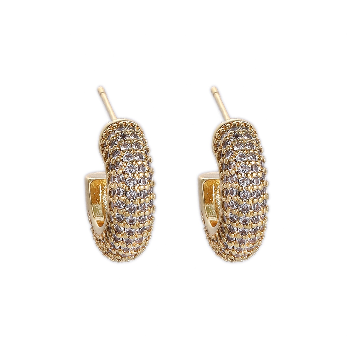 Gold-Tone Chunky Pavé Huggie Hoops
