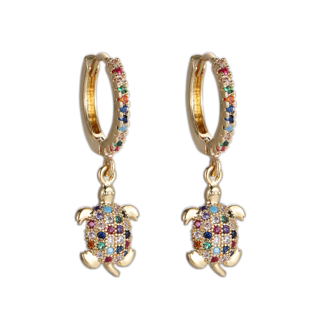 Rainbow Turtle Huggie Earrings