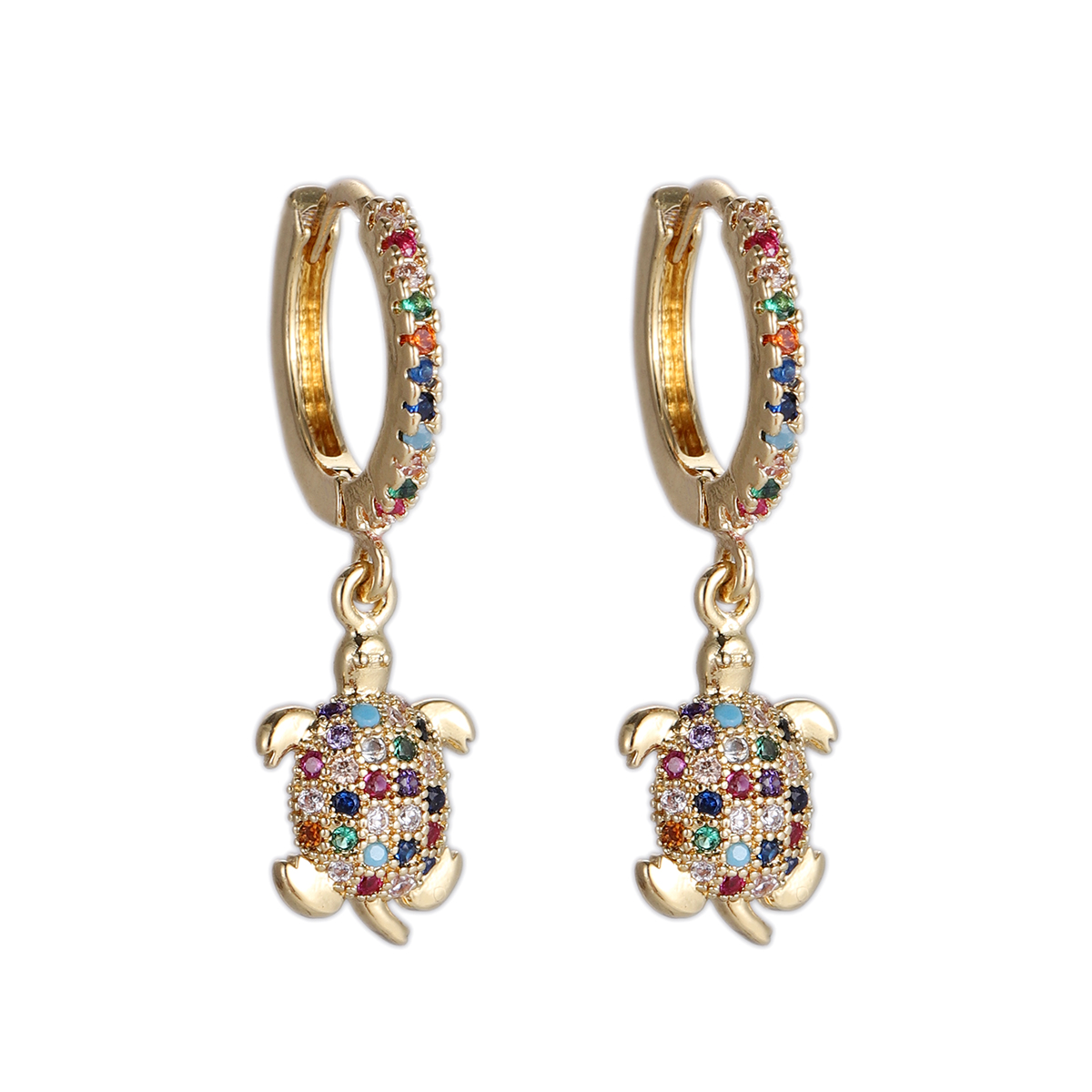 Rainbow Turtle Huggie Earrings