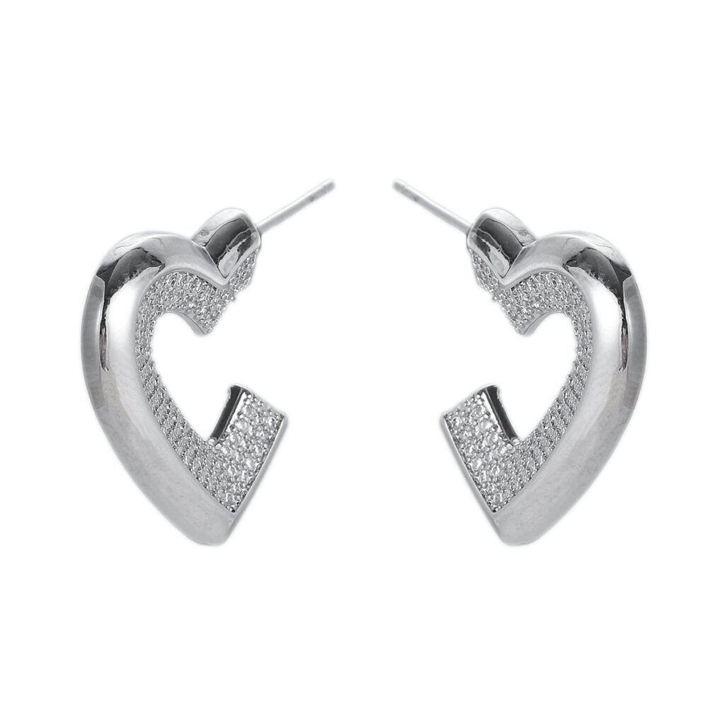 Silver-Tone Open Heart Huggie Hoops