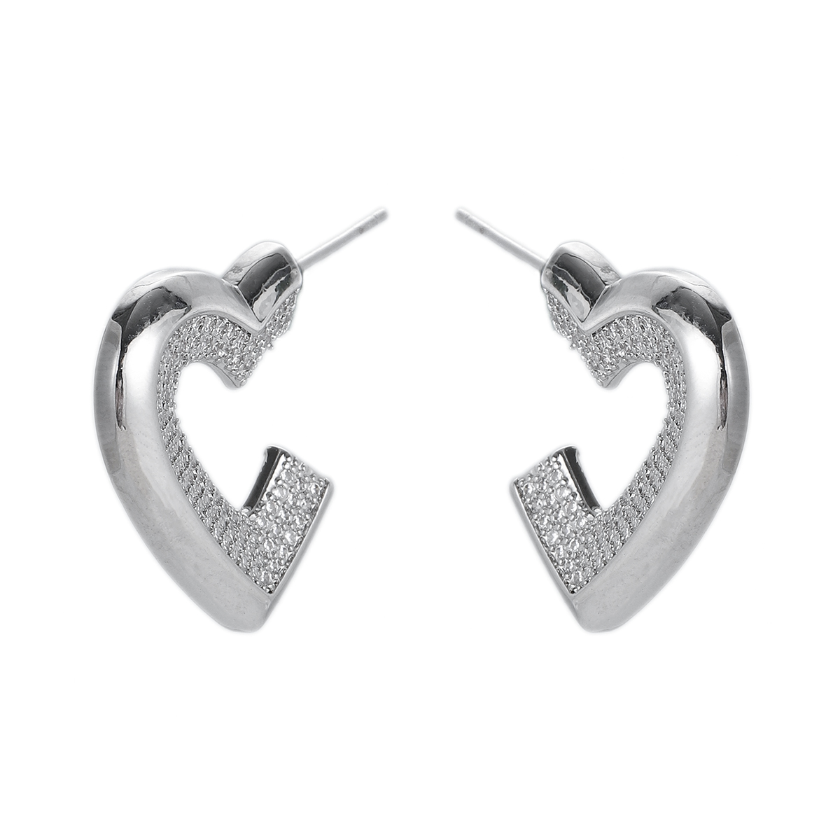 Silver-Tone Open Heart Huggie Hoops