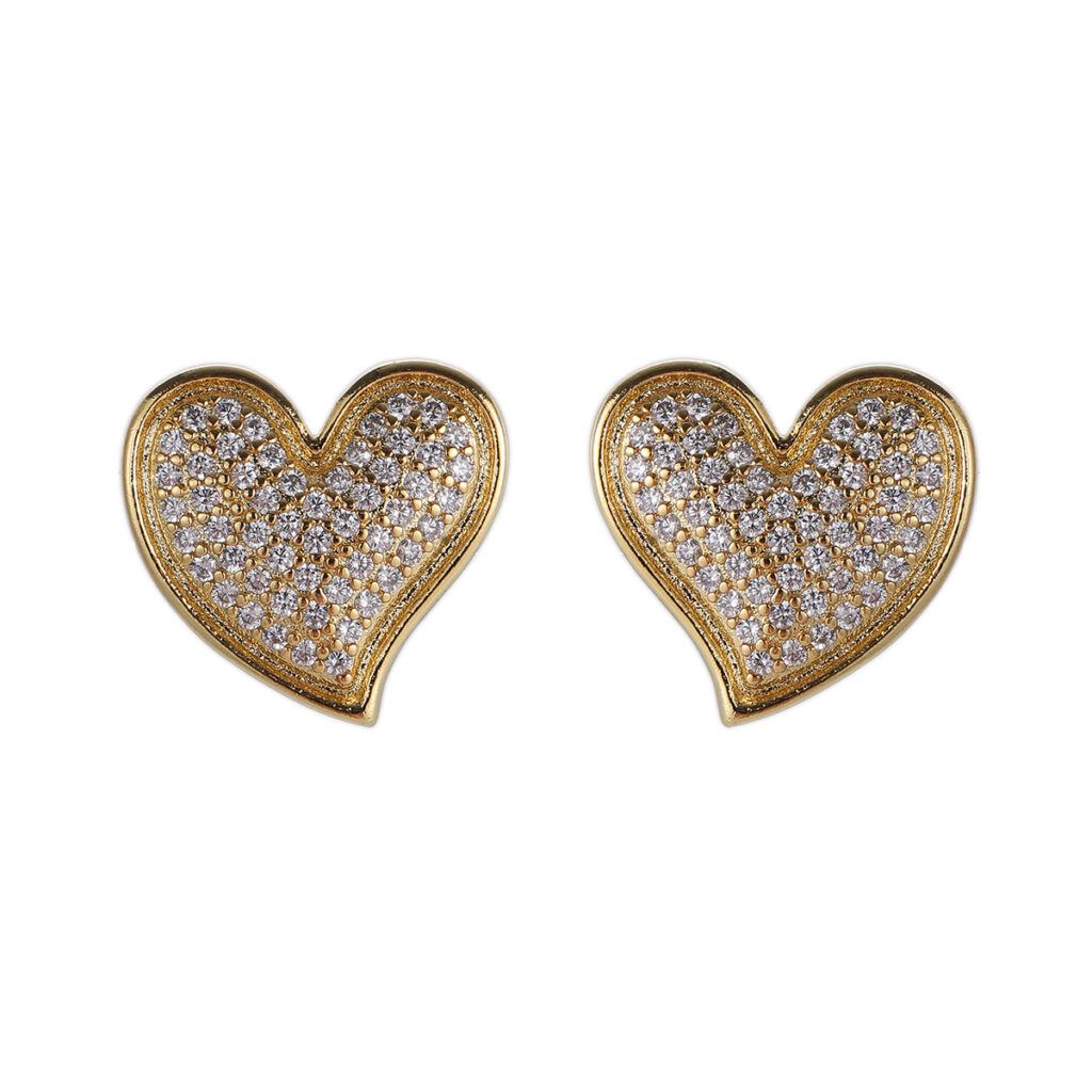Gold-Tone Open Heart Pavé Stud Earrings