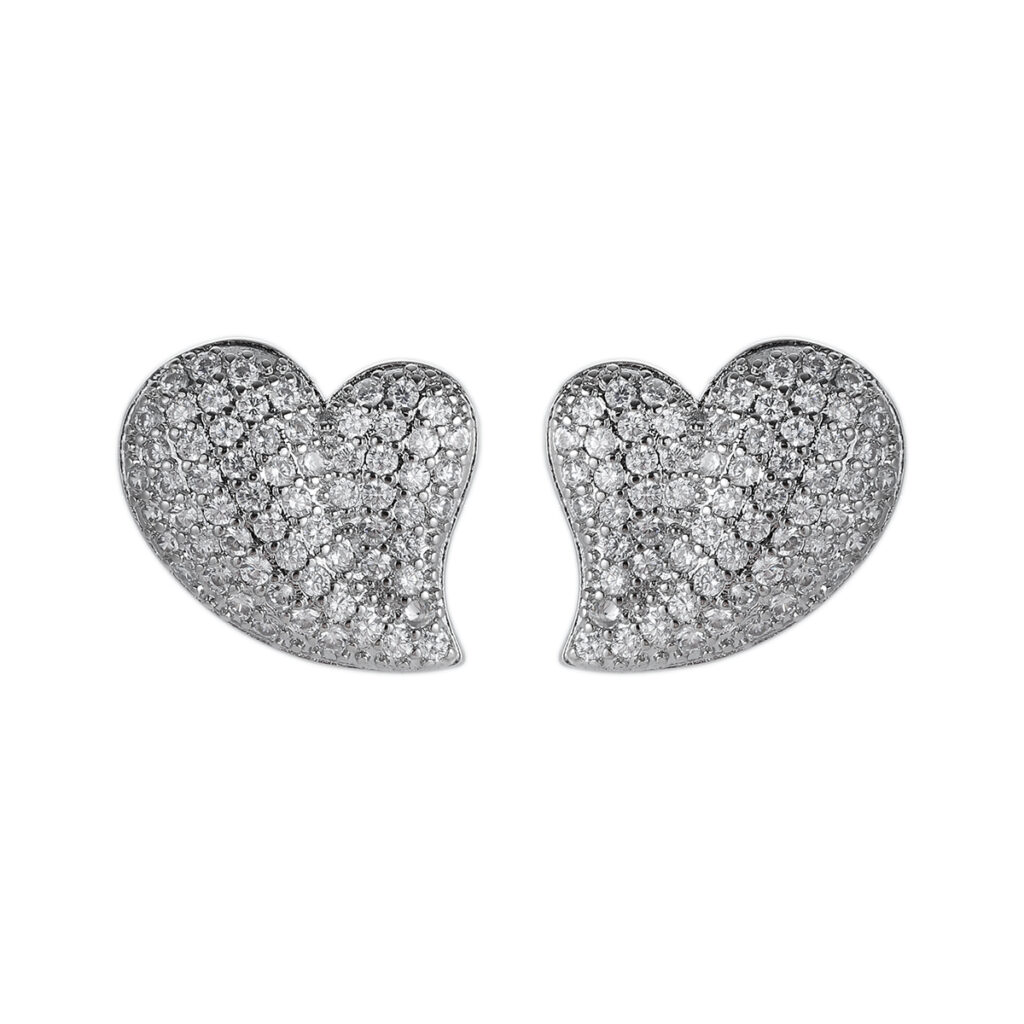 Silver-Tone Asymmetric Heart Stud Earrings