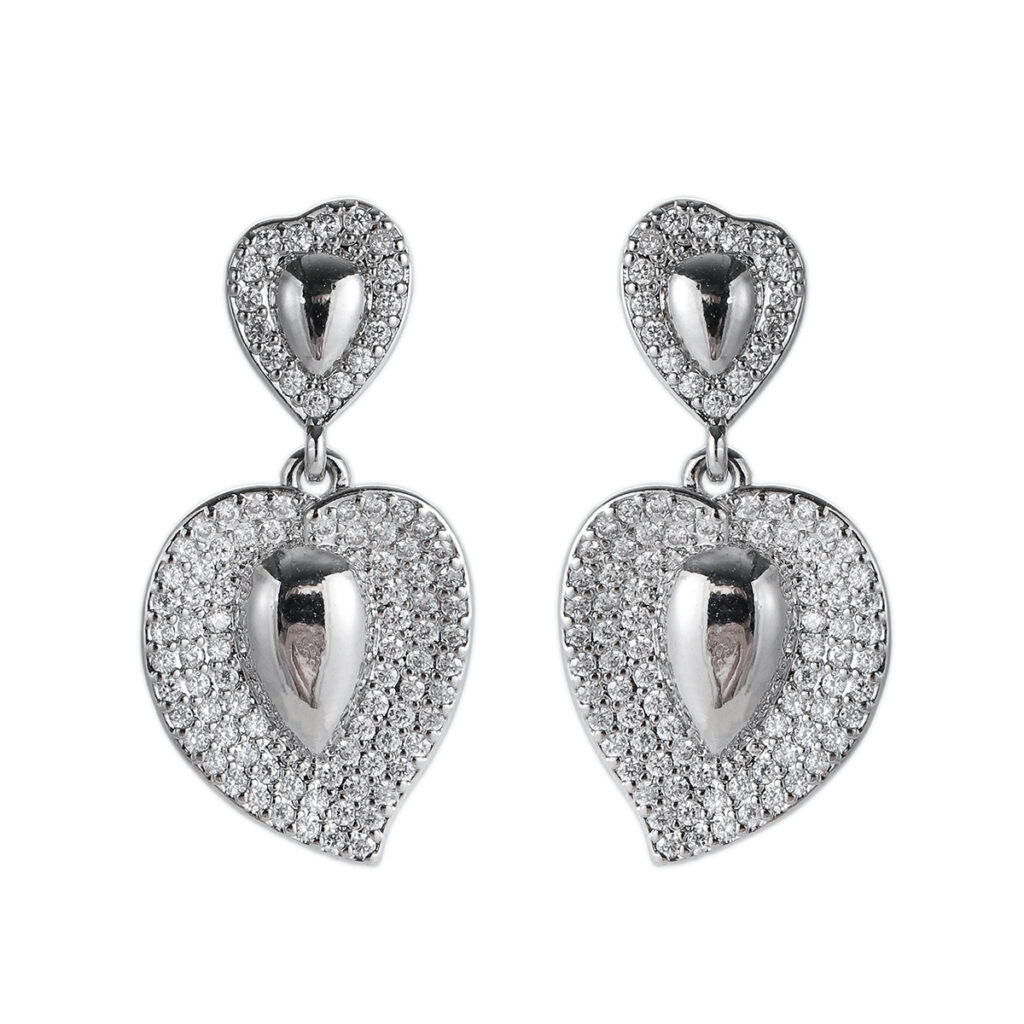 Silver-Tone Double Heart Stud Earrings