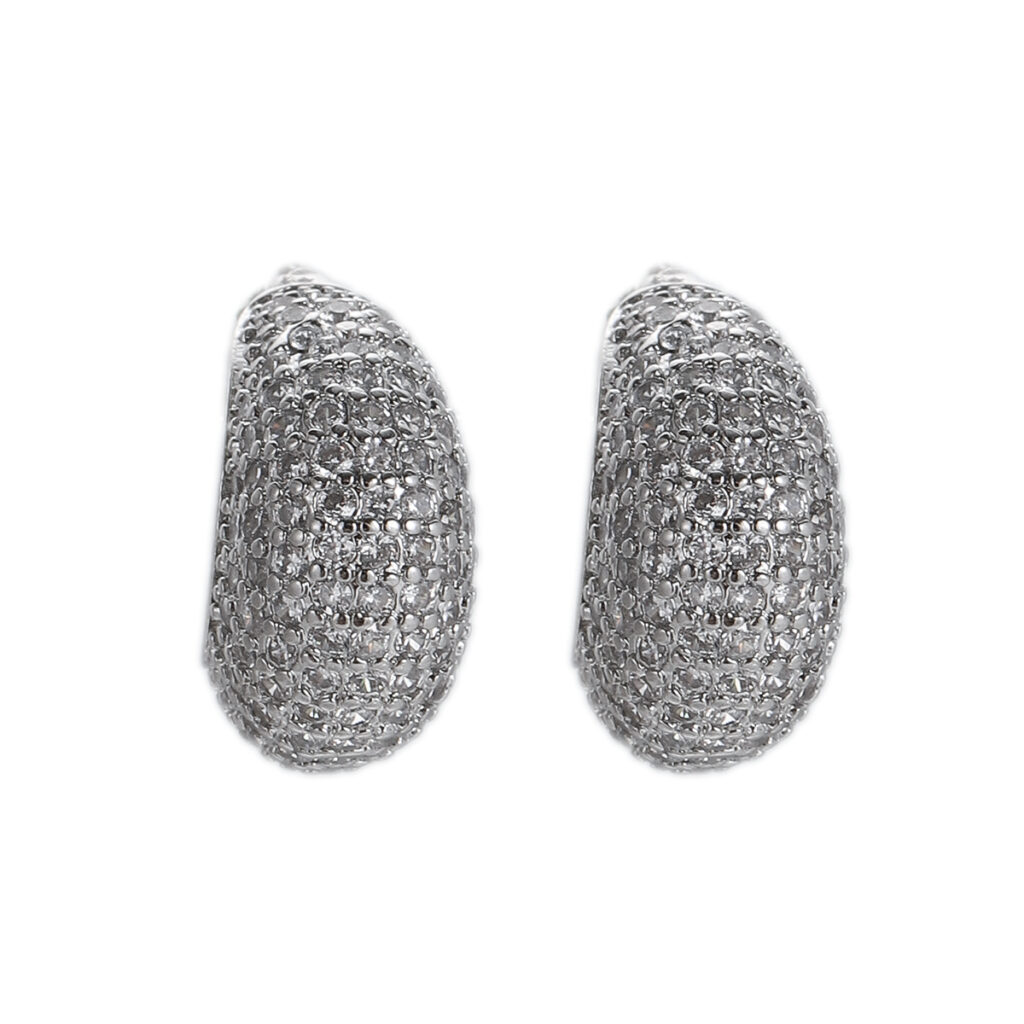Silver-Tone Oval Pavé Stud Earrings