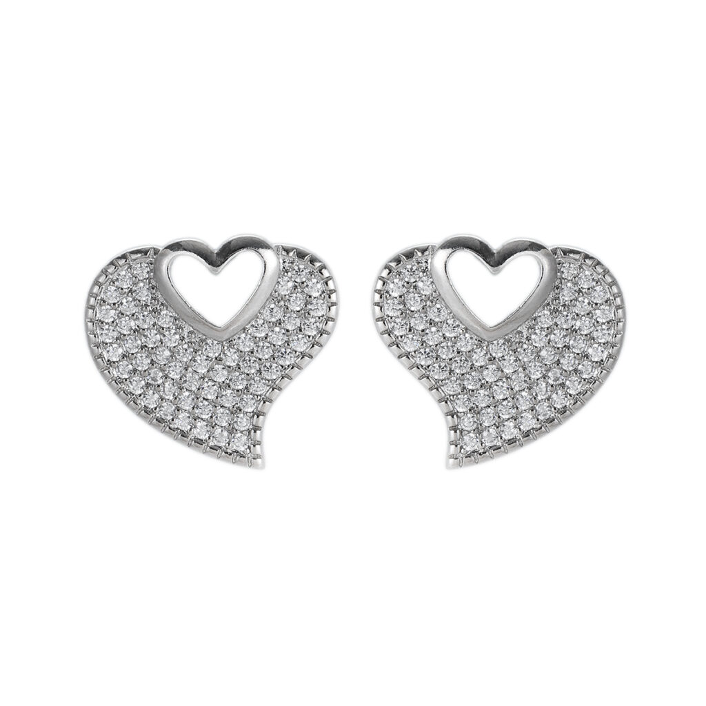 Silver-Tone Double Outline Heart Stud Earrings