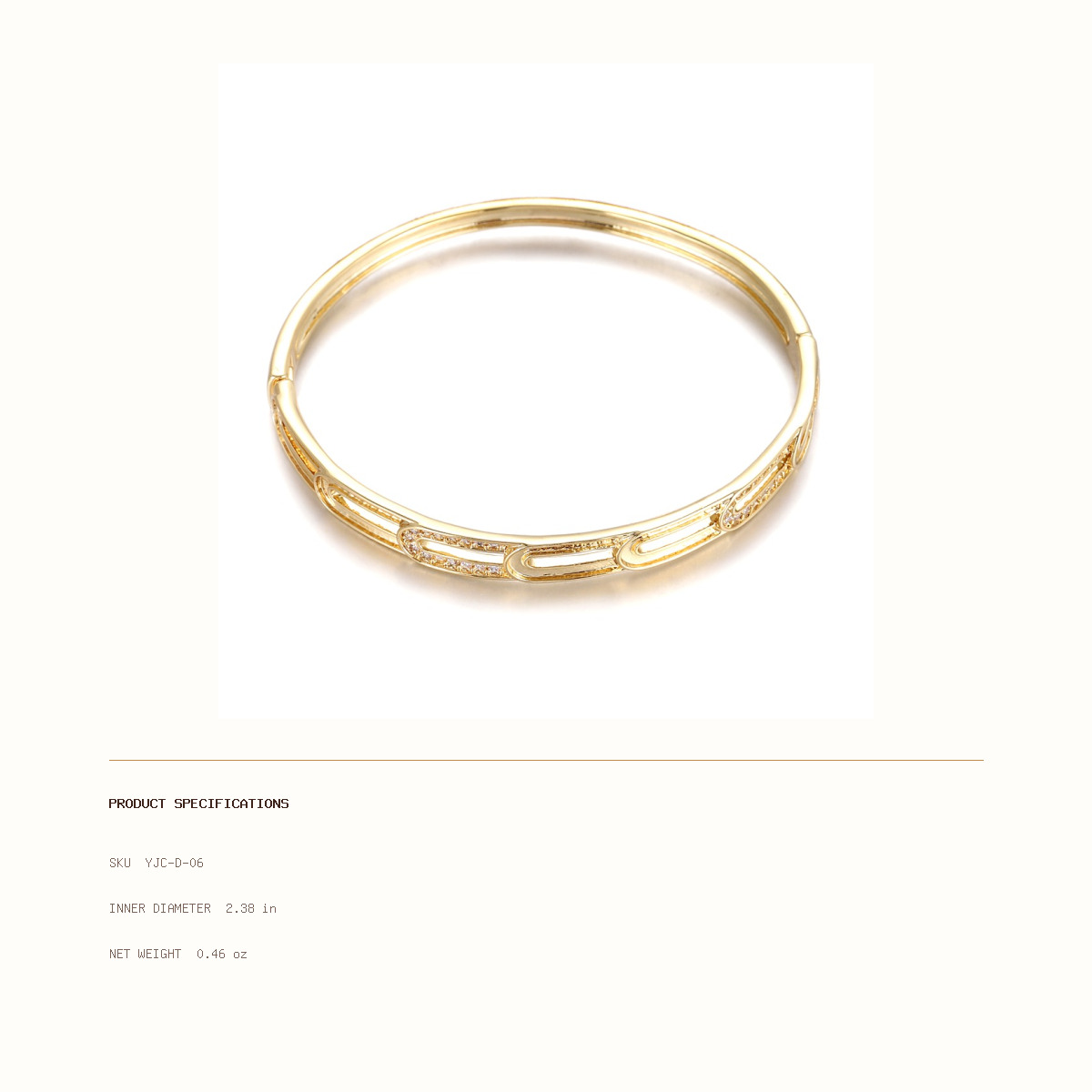 Crystal Greek Key Bangle size and weight reference