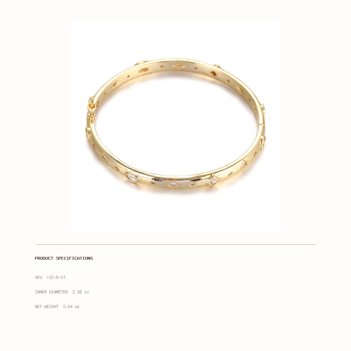 Celestial Star Hinged Bangle size and weight reference